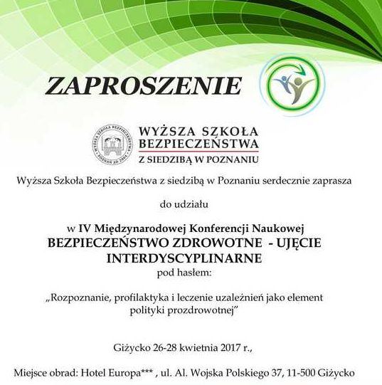 Międzynarodowa Konferencja Naukowa "Bezpieczeństwo Zdrowotne" - 26-28 kwietnia 2017 r.